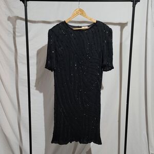 Beaded Drama dress vintage shift sheer black silk 1990s plus size XL evening